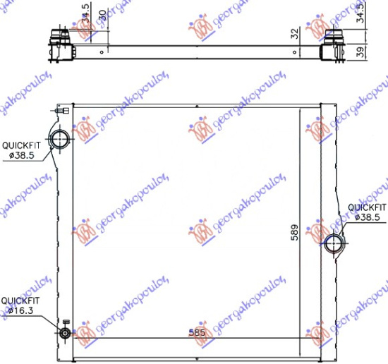Radiator për motor 3,0i24V-4,8i-32V (58,5x59,5x3,2