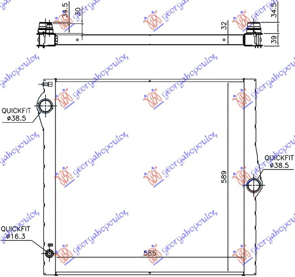 Radiator për motor 3,0i24V-4,8i-32V (58,5x59,5x3,2
