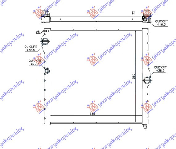 Radiator për motor 4.4 M benzinë (marsh automatik) (58.5x58.2x3.2)