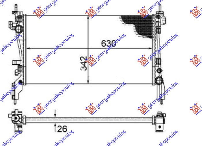 Radiator për motor 1.3 MJTD (63x32.5) (MAHLE BEHR)