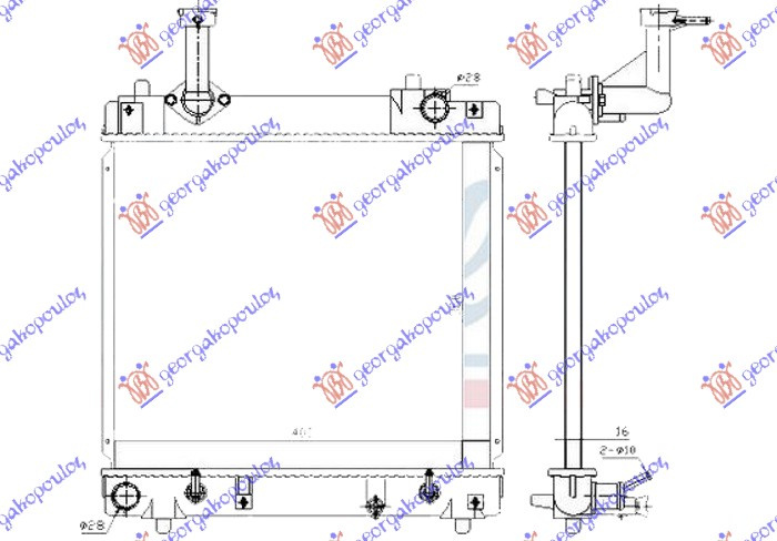 Radiator për motor 1.0 benzinë (marsh automatik) (350x400x16) (KOYO)