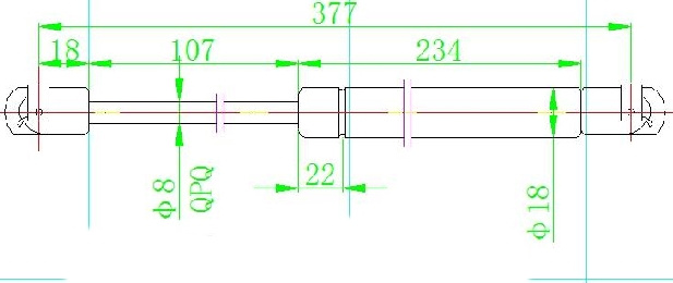 Amortizues (një) për derën e bagazhit (377L-365N) (lëvizje 107mm)