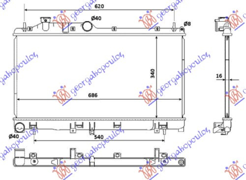 Radiator për motor 2.0-2.5 benzinë (34x68,5x16)