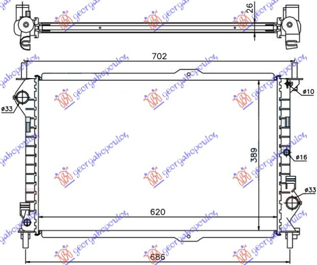 Radiator për motor 1,8 benzinë 1,8TDCI A/C (62x38,9x28