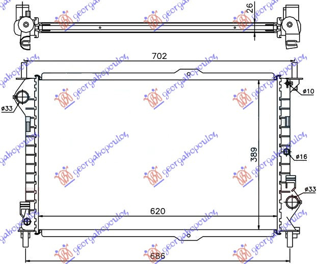 Radiator për motor 1,8 benzinë 1,8TDCI A/C (62x38,9x28