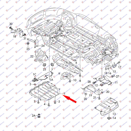 Mbrojtje/kapak nën motor (kabriolet)