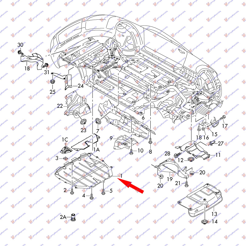Mbrojtje/kapak nën motor (kabriolet)