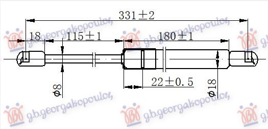 Amortizues (një) për derën e bagazhit kabriolet (331L-520N)