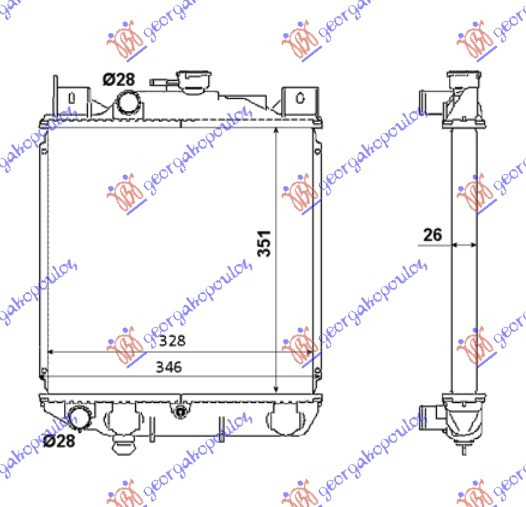 Radiator për motor 1,6i 16V + -/AC (35x33x2.6)