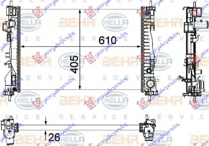 Radiator për motor 1.4 TURBO (125-170) (61x40.5x2.6) (MAHLE BEHR PREMIUM LINE)