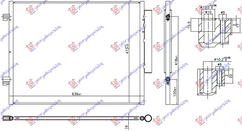 Radiator i kondicionerit të gjitha modelet benzinë (marsh manual/ automatik) (639x473x16)