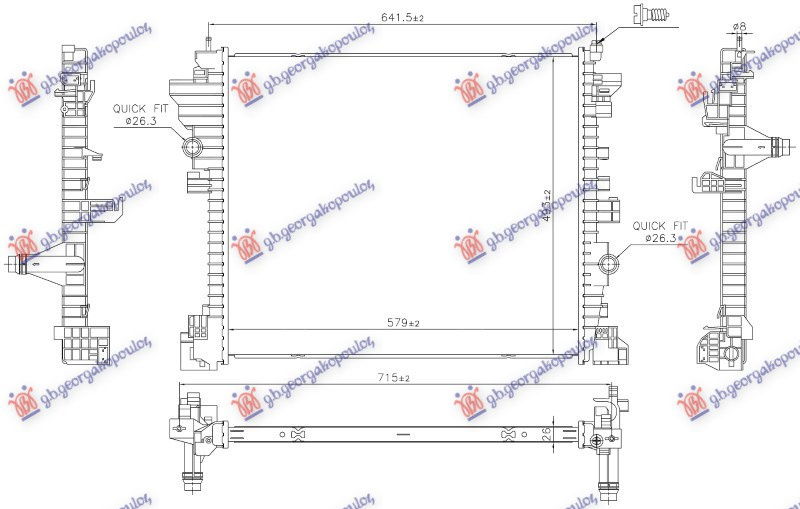 Radiator shtesë për motor 2.2 dizel - 2.0-2.9 benzinë (579x493)