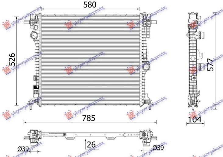 Radiator për motor 2.0-2.9 benzinë (580x526x26) (MAHLE BEHR PREMIUM LINE)
