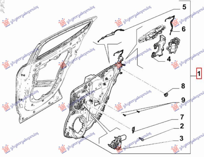Mekanizëm nngjyrë gritës/rregullator elektrik për dritaren e pasme (pa Motor) (me panel) (Origjinal)
