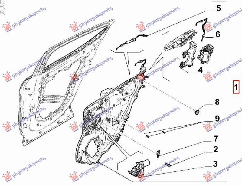 Mekanizëm nngjyrë gritës/rregullator elektrik për dritaren e pasme (pa Motor) (me panel) (Origjinal)