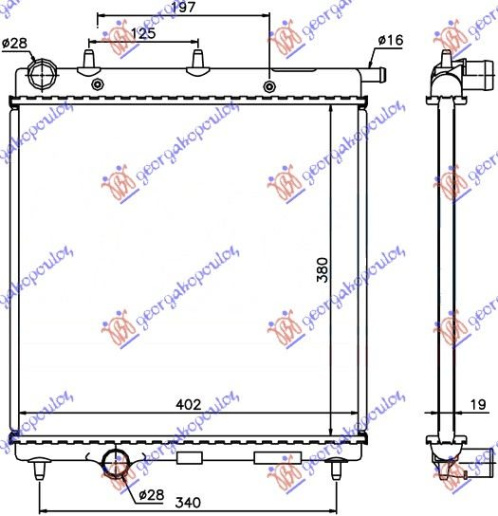 Radiator për motor 1.4 benzinë (marsh automatik) (380x390)