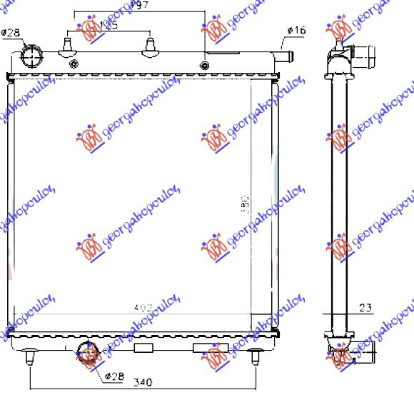 Radiator për motor 1.4 HDi dizel (380x390) (MAHLE BEHR)