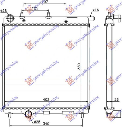 Radiator për motor 1.4 HDI dizel (380x390)
