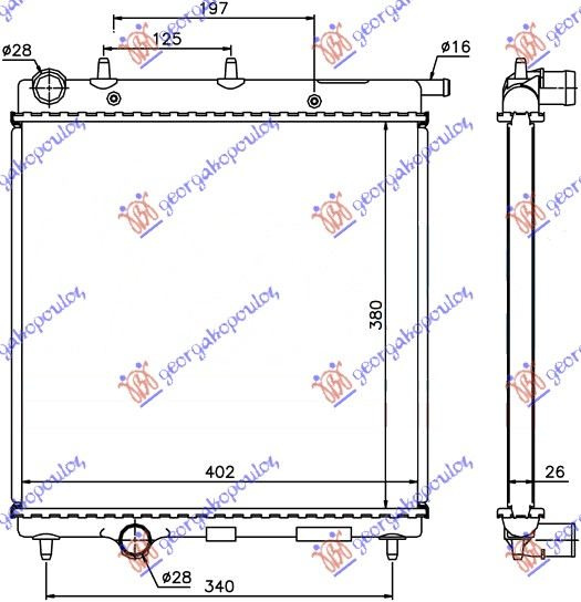 Radiator për motor 1.4 HDI dizel (380x390)
