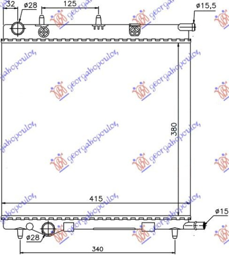 Radiator për motor 1.1-1.4-1.6 benzinë (380x390)