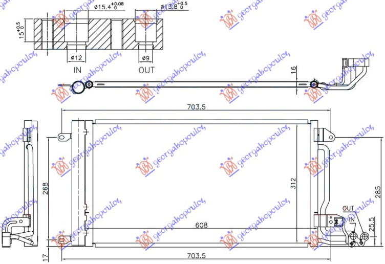 Radiator i kondicionerit 1.0 TSI/1.4 TFSI benzinë 1.4 TDI dizel 16- (608x312x16)