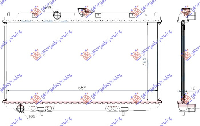 Radiator për motor 2.0i 16V benzinë me/pa kondicioner (marsh manual) (360x690) (tuba 35/35)