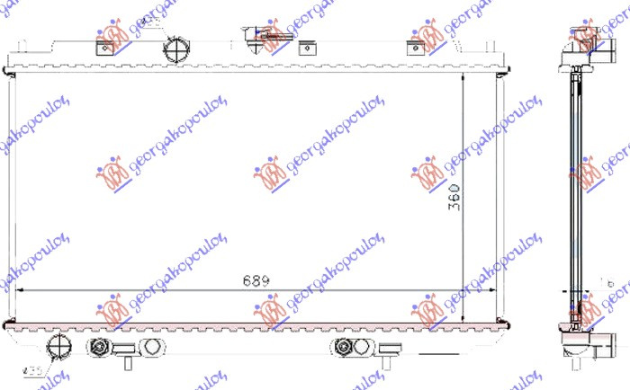 Radiator për motor 2.0i 16V benzinë me/pa kondicioner (marsh automatik) (360x690) (tuba 35/35)