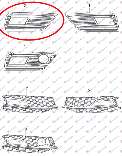 Grilë në parakolpin e përparmë (me hapje për drita të mjegullës)