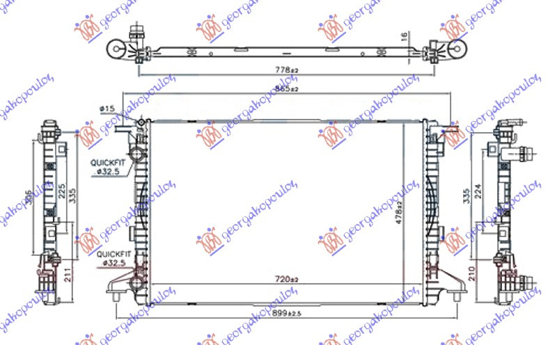 Radiator për motor 1.4 TFSi benzinë - 2.0 TDi dizel (720x480x16) tubë 32/32