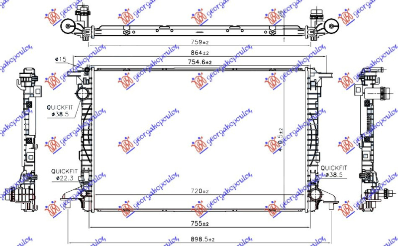 Radiator për motor 3.0 TFSi benzinë (marsh automatik) (720x470x26)