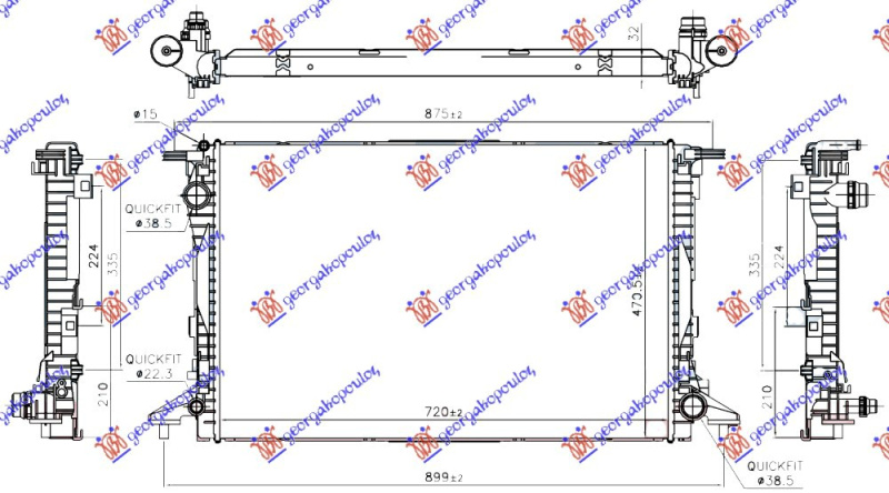 Radiator për motor 2.0 TFSi benzinë (marsh automatik) - 3.0 TDi dizel (marsh automatik) (720x470x32)