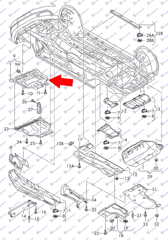 Mbrojtje/kapak nën motor i madh (dizel)