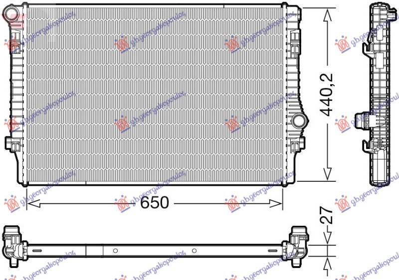 Radiator për motor benzinë 1.8TFSi (132KW) /S3 2.0TFSi (221KW) (650x450x34) (MAHLE BEHR)