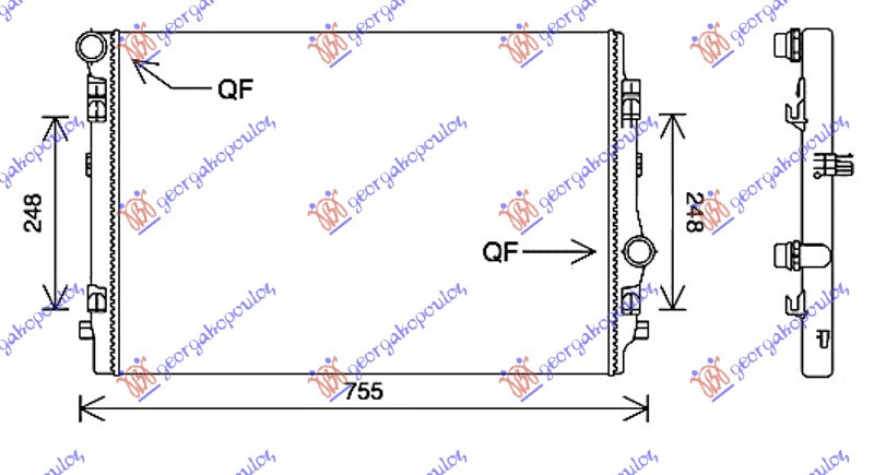 Radiator për motor 2.0 TDi (135 KW) dizel (650x450x32)