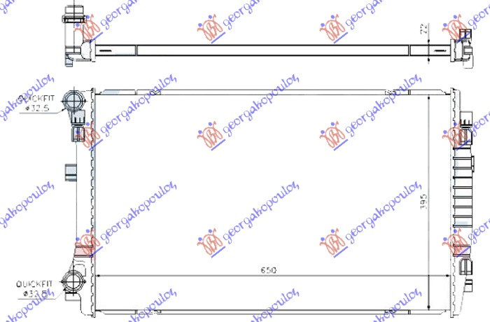 Radiator për motor 1.5 TFSi benzinë (650x400) (fletë metali)