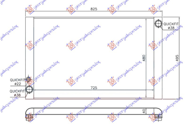 Radiator për motor për të gjithë modelet benzinë/dizel (725x480x40) diagonal tubë