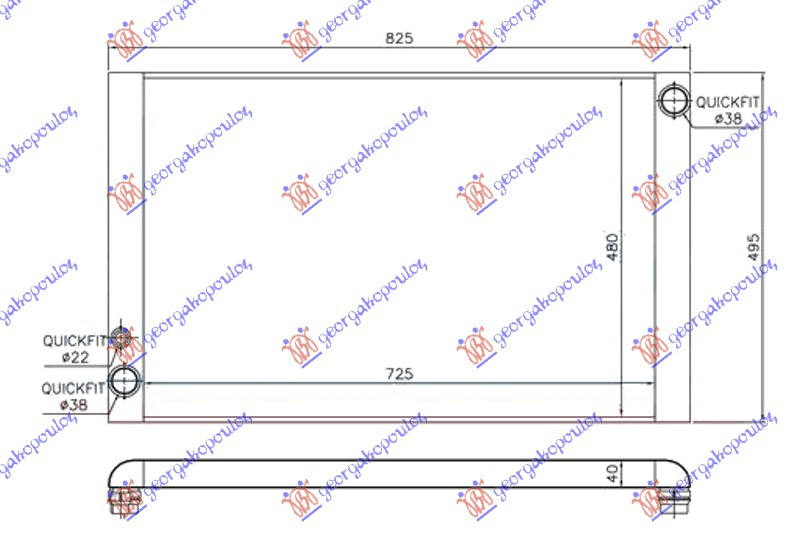 Radiator për motor për të gjithë modelet benzinë/dizel (725x480x40) diagonal tubë