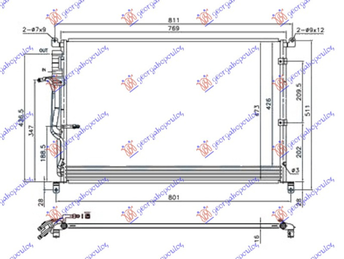 Radiator i kondicionerit për të gjithë modelet benzinë/dizel 06- (730x480x16)