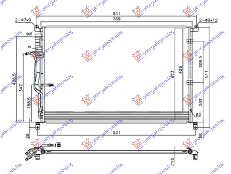 Radiator i kondicionerit për të gjithë modelet benzinë/dizel 06- (730x480x16)