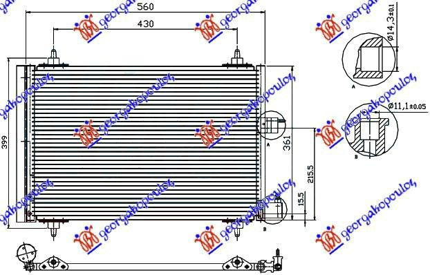 Radiator i kondicionerit benzinë 1,9-2,0 dizel (52x36x1,6)