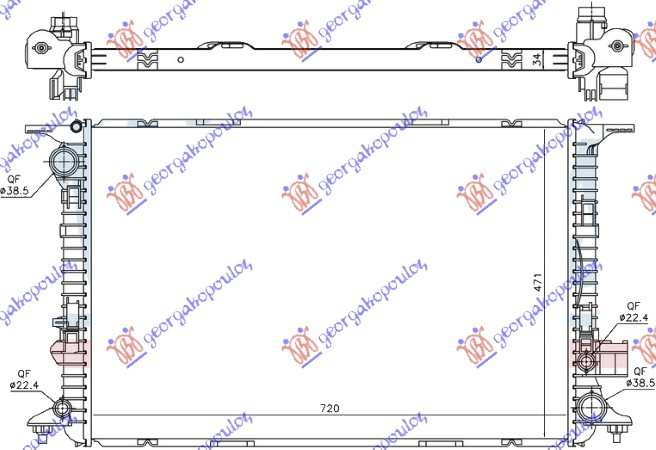 Radiator për motor 2.0-3.0 TFSi-hibrid - 2.5 FSi benzinë - 3.0 TDi dizel (720x470x32)