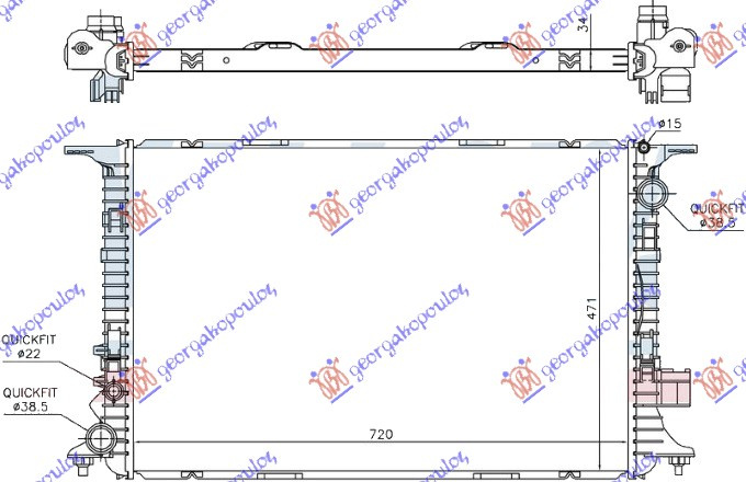 Radiator për motor 4.0 TFSi - 4.2-6.3 FSi benzinë - 4.2 TDi dizel (720x470x32)