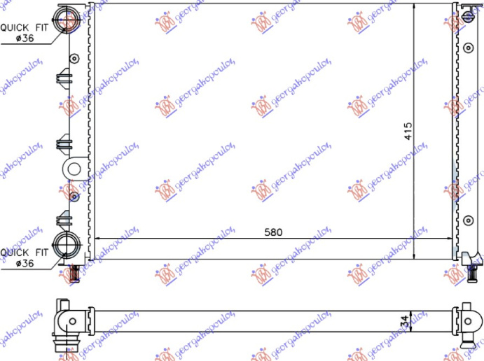 Radiator për motor 1.6 16vTWINSPARKK (580x410x34)