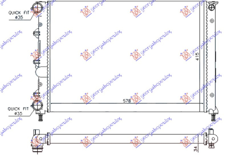 Radiator për motor 1.6 16v TWINSPARKK 05- (580x410x34)