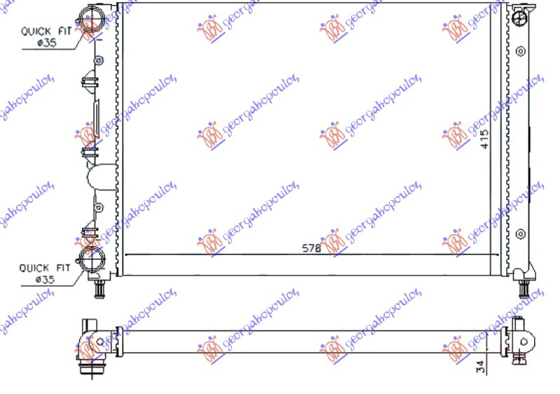 Radiator për motor 1.6 16v TWINSPARKK 05- (580x410x34)