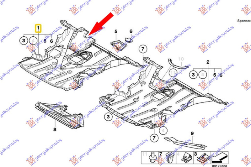 Mbrojtje/kapak nën motor (kabriolet)