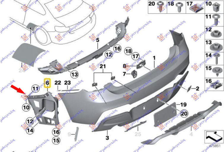 Shtërngues/mbajtës në parakolpin e pasëm plastik (M-SPORT + m135)