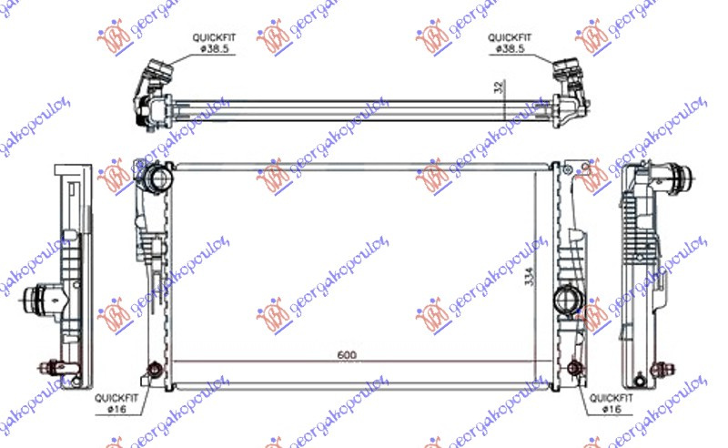 Radiator për motor 1.5/2.0/3.0 (118i/ (125i N20 motor) /135i) benzinë (marsh automatik) (600x334x32)