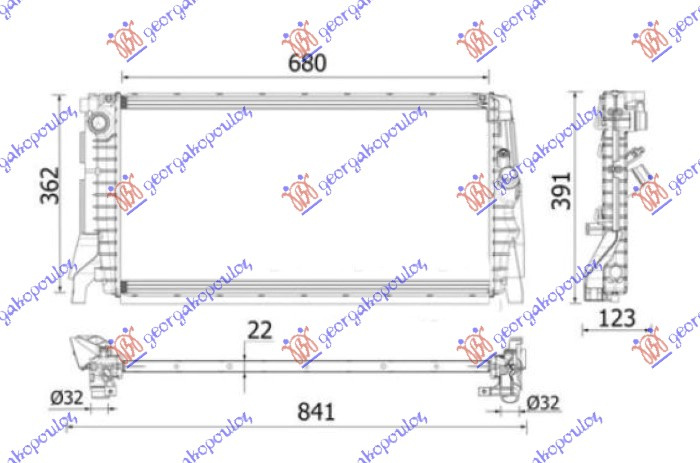 Radiator për motor 1.5-2.0 (S) benzinë (marsh manual/automatik) (680x355)