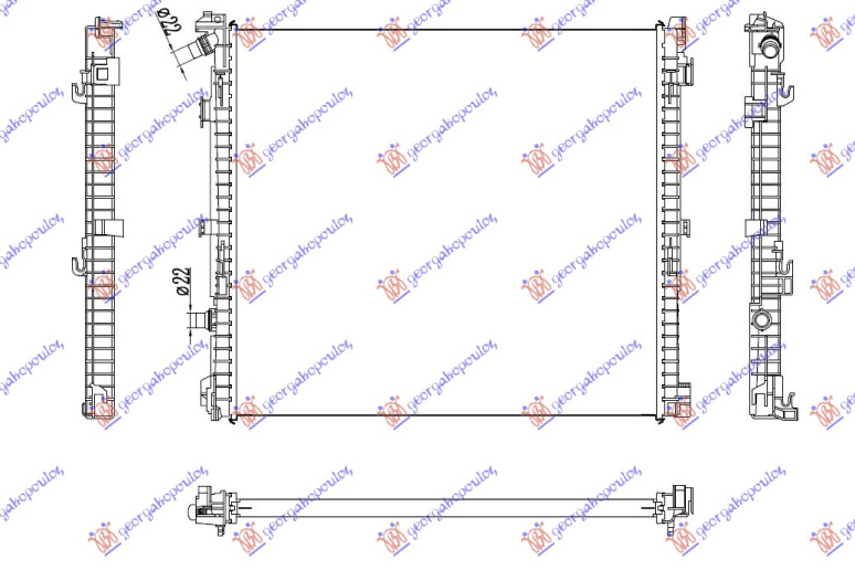 Radiator shtesë për motor 3.0 benzinë - 2.0 dizel (615x564x26)